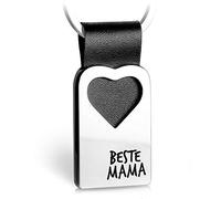 FABACH Portachiavi a forma di cuore con incisione, in pelle, regalo per festa della mamma e compleanno, con scritte in tedesco “beste Mama”, Nero (Nero)