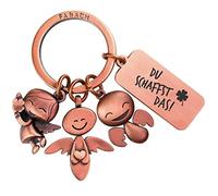 FABACH Portachiavi Angelo Custode con 3 Angeli con Incisione - Portachiavi Fortunato a Forma di Trifoglio, Portafortuna per l'esame, Buona Fortuna - Regalo Portafortuna Salute, Patente di Guida - Ce