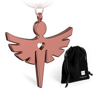 FABACH, portachiavi angelo custode con cuore, elegante ciondolo in metallo in argento, oro, oro rosa, nero, portafortuna, regalo per auto, patente di guida, guida con attenzione 1 x oro rosa (lucido)
