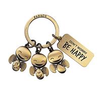 FABACH Portachiavi Angelo Custode Happy-Trio con incisione - Angelo della fortuna, regalo, angelo, portafortuna motivazionale - Don't Worry be Happy, Bronzo antico, taglia unica