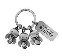 FABACH Portachiavi angelo custode Happy Trio con incisione - regalo angelo portafortuna motivazione - Don't worry be happy, Argento antico, Taille unique, Classico