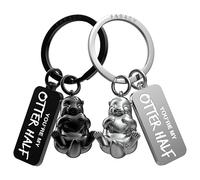 FABACH Portachiavi con amore per coppie, 2 lontra con cuore, regalo per l'anniversario, Nero e argento., Taglia unica per tutti, Moderno