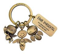 FABACH Portachiavi con angelo custode a 3 angeli con incisione - portachiavi per auto in metallo per automobilisti - regalo portafortuna auto patente di guida - guida con attenzione, Bronzo antico,
