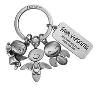 FABACH Portachiavi con angelo custode a 3 angeli con incisione - portachiavi per auto in metallo per automobilisti - regalo portafortuna auto patente di guida - guida con attenzione, Argento antico,