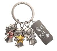FABACH Portachiavi con angelo custode a 3 stelle con incisione - Buona fortuna portachiavi quadrifoglio portafortuna fidanzata Buon successo - regalo portafortuna esame - Du schaffst das, argento, 1,