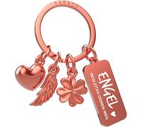 FABACH Portachiavi con angelo custode con 3 ciondoli con incisione - Angelo custode auto - regalo angelo custode - regalo angelo portafortuna auto - patente di guida - angelo accompagna la tua