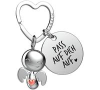 FABACH Portachiavi con angelo custode con cuore e incisione - Angelo portafortuna con messaggio - Ich liebe dich Geschenk für Partner oder Freundin - Pass auf dich auf