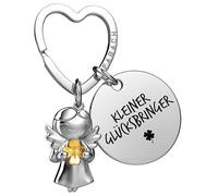 FABACH Portachiavi con angelo custode con quadrifoglio e incisione - angelo portafortuna Du schaffst das - Buon successo talismano regalo, Piccolo portafortuna, Taglia unica