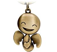 FABACH Portachiavi con angelo custode Happy con cuore - Grazioso ciondolo a forma di angelo in metallo - regalo portafortuna auto partner - guida con attenzione, Bronzo antico, taglia unica, Charming