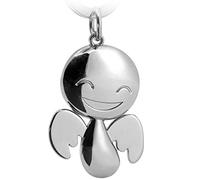 FABACH Portachiavi con angelo custode Happy - grazioso ciondolo a forma di angelo in metallo - regalo portafortuna, patente di guida auto - guida con attenzione, argento, 1 pezzo, Carino