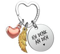 FABACH Portachiavi con angelo custode portafortuna con cuore e incisione - Ich liebe dich portachiavi partner - regalo fidanzata amore - angelo portachiavi regalo amore, Io penso a te, Taglia unica