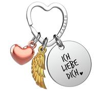 FABACH Portachiavi con angelo custode portafortuna con cuore e incisione - Ich liebe dich portachiavi partner - regalo fidanzata amore - angelo portachiavi regalo amore, Io ti amo, Taglia unica
