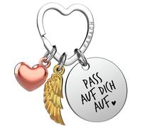 FABACH Portachiavi con angelo custode portafortuna con cuore e incisione - Ich liebe dich portachiavi partner - regalo fidanzata amore - angelo portachiavi regalo amore, Prenditi cura di te, Taglia
