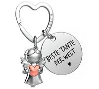 FABACH Portachiavi con angelo custode portafortuna con cuore e incisione - Migliore zia regalo portachiavi - zia regalo angelo portafortuna, La migliore zia del mondo, Taglia unica