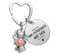 FABACH Portachiavi con angelo custode portafortuna con cuore e incisione - Migliore zia regalo portachiavi - zia regalo angelo portafortuna, La felicità è… (Brevetto), Taglia unica
