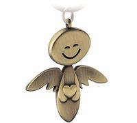 FABACH Portachiavi con angelo custode Smile con cuore - Elegante ciondolo a forma di angelo in metallo color argento, oro, rosa, nero, bronzo, regalo portafortuna, patente di guida auto, guida con
