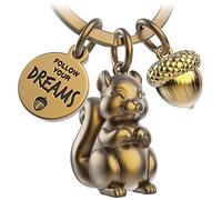 FABACH Portachiavi con scoiattolo Skippy con incisione - Simpatico scoiattolo - portafortuna scoiattolo come regalo motivazionale per la fidanzata - Follow your Dreams, Bronzo antico, taglia unica,