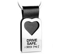 FABACH, portachiavi in pelle a forma di cuore con incisione in lingua inglese “Drive safe. I need you!”, ciondolo per partner