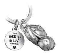 FABACH Turtelly in Love - Portachiavi a forma di tartaruga con cuore e incisione, Argento antico, taglia unica