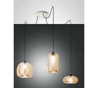 Lampadario a sospensione Fiona a Led in metallo e vetro soffiato ambra 3496-47-125 Fabas Luce - 3496-47-125