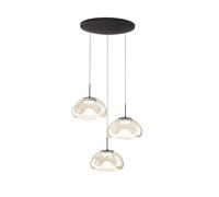 Fabas Luce Lampada LED a sospensione Brena, a 3 luci, cognac, Ø 35 cm CCT, dimmerabile Fabas Luce