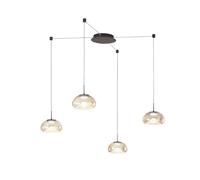 Fabas Luce Lampada LED a sospensione Brena, a 4 luci, cognac, vetro, CCT, dimmerabile Fabas Luce