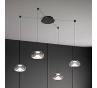 Fabas Luce Lampada LED a sospensione Brena, a 4 luci, trasparente, vetro, CCT, dimmerabile Fabas Luce