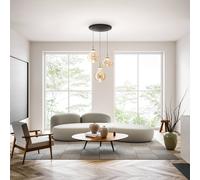 Fabas Luce Lampada LED a sospensione Deva, a 3 luci, Ø 50 cm, ambra, CCT, dimmerabile Fabas Luce