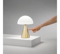 Fabas Luce Lampada LED da tavolo Blip, ottone/bianco, vetro, CCT, dimmer touch Fabas Luce