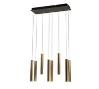 Prado lampadario LED rettangolare con cilindri ottone dimmerabile 52w