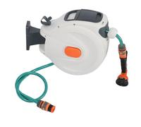 Fabater Avvolgitubo da Giardino Retrattile con Supporto a Parete da 10 M, Ritorno Lento Automatico con Blocco di Qualsiasi Lunghezza, Staffa Girevole a 180°, Ugello Spruzzatore a 8 Modelli -