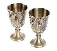 Fabater Calice Goblet, 2 Pezzi Vintage Calice con Incisione Nave, Bicchiere da Vino in Bronzo, Medievale Retro per Matrimonio Battesimo Festa