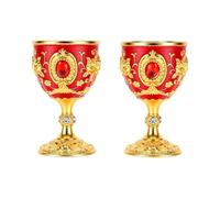 Fabater Calice Vintage, 2 Pezzi Coppa Elegante con Motivo Floreale Dorato, Bicchiere da Vino retrò Raffinato Coppa Medievale, Decorazione Casa Festa Matrimonio, Arredamento Bar Casa (rosso)