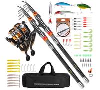 Fabater Canna da Pesca Telescopica in Carbonio con Mulinello, Rapporto | Kit da pesca con scatola per attrezzatura e borsa da trasporto, per viaggi in acqua dolce e acqua salata, con ganci per