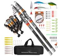 Fabater Canna da Pesca Telescopica in Carbonio con Mulinello, Rapporto | Kit da pesca con scatola per attrezzatura e borsa da trasporto, per viaggi in acqua dolce e acqua salata, con ganci per