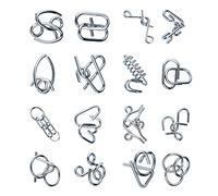 Fabater Set Puzzle Rompicapo in Metallo, 16 Forme Diverse Miglioramento del Pensiero Logico Puzzle con Chiusura in Metallo, Giocattoli Rompicapo con Materiale in Acciaio Inossidabile per Bambini e