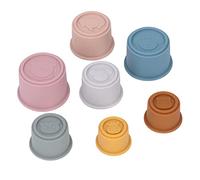Fabater Tazze Sovrapponibili in Silicone, 7 Pezzi, 7 Cm, Giocattolo per | Set di tazze impilabili per bambini, Gomma morbida, Abilità motorie fini, Gioco del bagnetto, Apprendimento sensoriale,