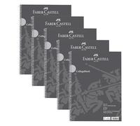 FABER-CASTELL 10419 - Blocco college DIN A4 a quadretti, 5 blocchi da 80 fogli ciascuno, carta 90 g/m², blocco note grigio