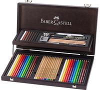 Faber-Castell 110084 - Astuccio in legno Art & Graphic Compendium, 53 pezzi, con 12 matite colorate, 12 matite acquerellabili, 12 Pitt Pastels