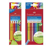 Faber-Castell 110906 - Matite colorate Jumbo Grip, astuccio in cartone da 6 pezzi, 6er Jumbo Grip + 12er Colour Grip, giallo, 1