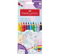 Faber-Castell 110923 - Set di matite colorate Jumbo Unicorn, 10 pezzi, infrangibile, incl. 2 matite Sparkle e adesivi unicorno