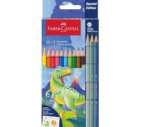 Faber-Castell 111213 - Astuccio in cartone con 13 matite colorate, 10 colori classici + 3 metallici, edizione Dinosauro