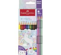 Faber-Castell 111219 - Set di matite colorate Unicorno, 13 pezzi, infrangibili, incl. matite pastello e adesivi Unicorno