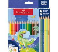 Faber-Castell 111222 - Astuccio in cartone con 24 matite colorate, 18 colori classici + 3 neon + 3 metalli - Edizione Dinosauro