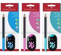 FABER-CASTELL 111914 - Set di matite Jumbo Grip Two Tone, 1 set, con doppio temperino con gomma, 3 colori assortiti (non è possibile selezionare)