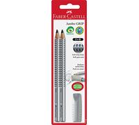 Faber-Castell 111999 - Set 2 matite Jumbo Grip, con tappo a gomma da cancellare, colore: grigio