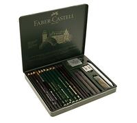 Faber-Castell 112973 - Set di grafite Pitt in astuccio di metallo, medio, 19 pezzi