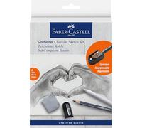 Faber-Castell 114006 - Set per schizzi a carboncino Goldfaber, 8 pezzi, incl. matite a carboncino, temperino, gomma per carta e gomma per cancellare