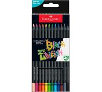 Faber-Castell 116412 Black Edition Set di 12 Matite Colorate, Resistenti alla Rottura e con Impugnatura Ergonomica, Valigetta Colori per Colorare su Carta Chiara e Scura