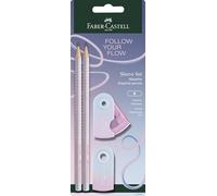 Faber-Castell 117007 - Blister 2 Matite Grip B+Temperamatite+Gomma - Flow Edition - Blushing Sky